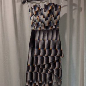 Strapless Geometric Black and Gray Dress